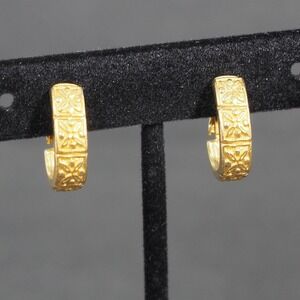 Vintage Napier Clip On Hoop Earrings Gold Tone Textured Screw Back MCM Classic